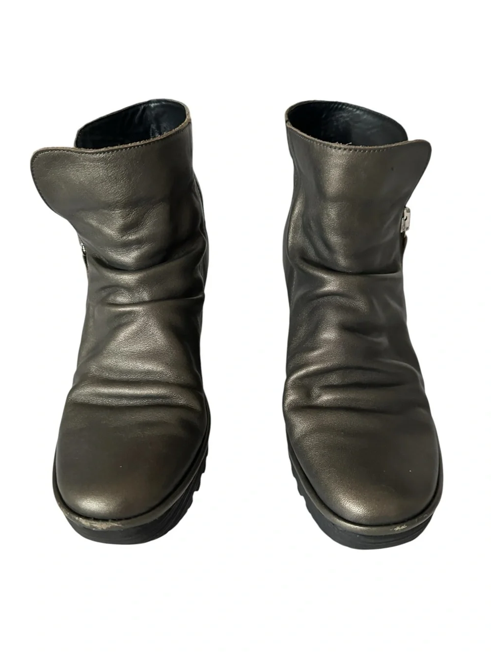 Fly London Yoxi Metallic Pewter Gold Wedge Ankle Boots EU 42